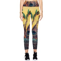 Peacock Feather Native Pocket Leggings  by Cemarart