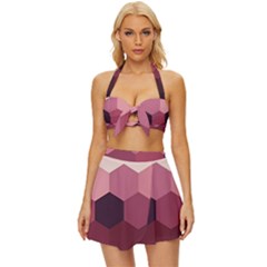 Hexagon Valentine Valentines Vintage Style Bikini Top And Skirt Set  by Grandong