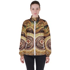 Fractals, Floral Ornaments, Waves Women s High Neck Windbreaker by nateshop