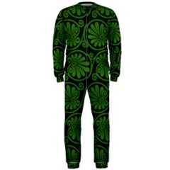 Green Floral Pattern Floral Greek Ornaments Onepiece Jumpsuit (men)