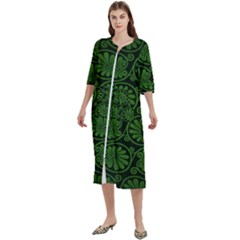 Green Floral Pattern Floral Greek Ornaments Women s Cotton 3/4 Sleeve Nightgown by nateshop