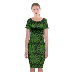 Green Floral Pattern Floral Greek Ornaments Classic Short Sleeve Midi Dress by nateshop