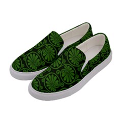 Green Floral Pattern Floral Greek Ornaments Women s Canvas Slip Ons by nateshop