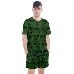 Green Floral Pattern Floral Greek Ornaments Men s Mesh T-shirt And Shorts Set