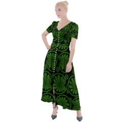 Green Floral Pattern Floral Greek Ornaments Button Up Short Sleeve Maxi Dress by nateshop