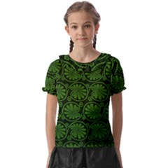 Green Floral Pattern Floral Greek Ornaments Kids  Frill Chiffon Blouse by nateshop