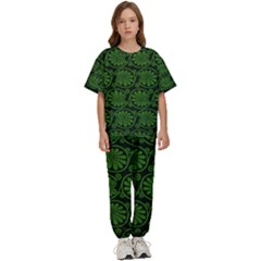 Green Floral Pattern Floral Greek Ornaments Kids  T-shirt And Pants Sports Set by nateshop