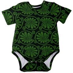 Green Floral Pattern Floral Greek Ornaments Baby Short Sleeve Bodysuit by nateshop