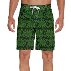 Green Floral Pattern Floral Greek Ornaments Men s Beach Shorts