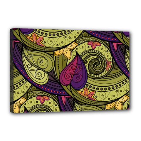 Green Paisley Background, Artwork, Paisley Patterns Canvas 18  X 12  (stretched) by nateshop