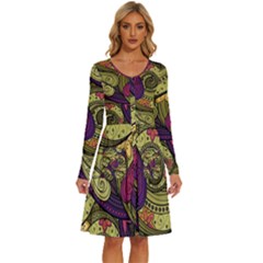 Green Paisley Background, Artwork, Paisley Patterns Long Sleeve Dress With Pocket by nateshop