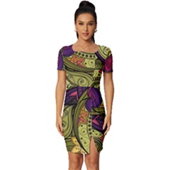 Green Paisley Background, Artwork, Paisley Patterns Fitted Knot Split End Bodycon Dress by nateshop