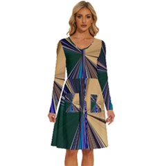 Blue Hexagon Pattern Long Sleeve Dress With Pocket by Cemarart