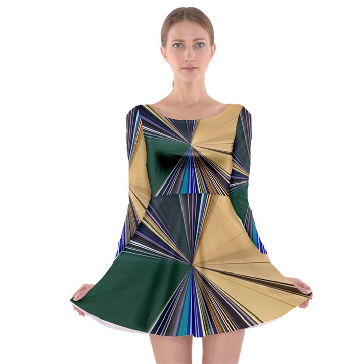Zig Zag Pattern Geometric Design Long Sleeve Skater Dress