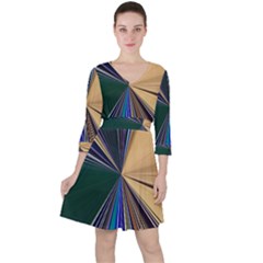 Zig Zag Pattern Geometric Design Quarter Sleeve Ruffle Waist Dress by Cemarart