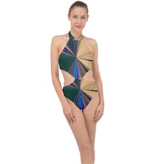 Zig Zag Pattern Geometric Design Halter Side Cut Swimsuit by Cemarart