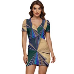 Zig Zag Pattern Geometric Design Low Cut Cap Sleeve Mini Dress by Cemarart