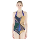 Colorful Centroid Line Stroke Halter Swimsuit View1