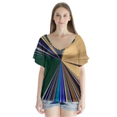 Colorful Centroid Line Stroke V-neck Flutter Sleeve Top by Cemarart