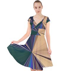 Colorful Centroid Line Stroke Cap Sleeve Front Wrap Midi Dress