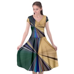 Colorful Centroid Line Stroke Cap Sleeve Wrap Front Dress