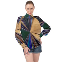 Colorful Centroid Line Stroke High Neck Long Sleeve Chiffon Top by Cemarart