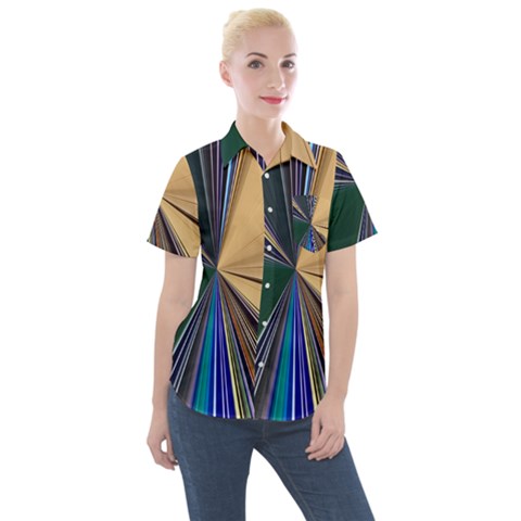Colorful Centroid Line Stroke Women s Short Sleeve Pocket Shirt by Cemarart