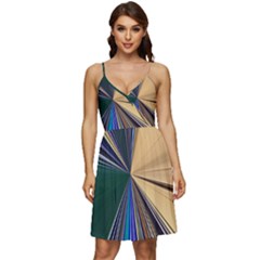 Colorful Centroid Line Stroke V-neck Pocket Summer Dress 