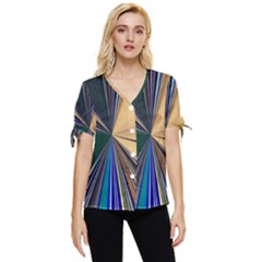 Colorful Centroid Line Stroke Bow Sleeve Button Up Top by Cemarart