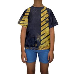 Grunge Lines Stone Textures, Background With Lines Kids  Short Sleeve Swimwear