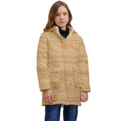 Light Wooden Texture, Wooden Light Brown Background Kids  Hooded Longline Puffer Jacket