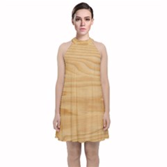 Light Wooden Texture, Wooden Light Brown Background Velvet Halter Neckline Dress  by nateshop