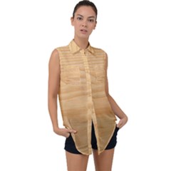 Light Wooden Texture, Wooden Light Brown Background Sleeveless Chiffon Button Shirt
