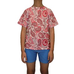 Paisley Red Ornament Texture Kids  Short Sleeve Swimwear by nateshop