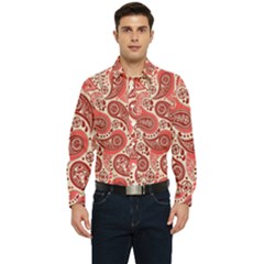 Paisley Red Ornament Texture Men s Long Sleeve  Shirt by nateshop