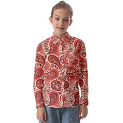 Paisley Red Ornament Texture Kids  Long Sleeve Shirt