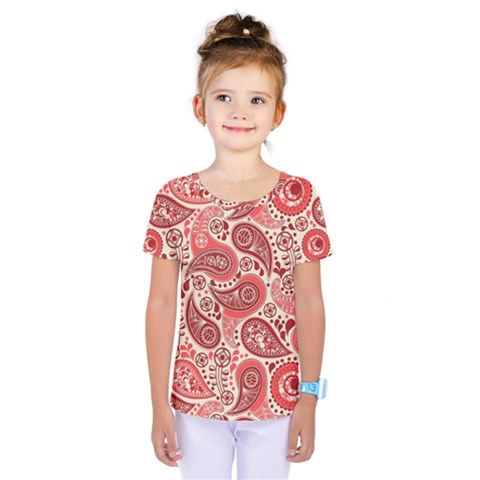 Paisley Red Ornament Texture Kids  One Piece T-shirt by nateshop