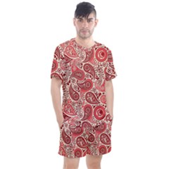 Paisley Red Ornament Texture Men s Mesh T-shirt And Shorts Set