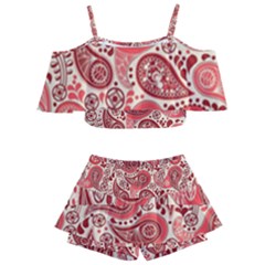 Paisley Red Ornament Texture Kids  Off Shoulder Skirt Bikini by nateshop
