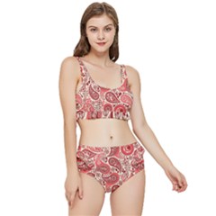 Paisley Red Ornament Texture Frilly Bikini Set by nateshop