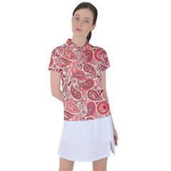 Paisley Red Ornament Texture Women s Polo T-shirt