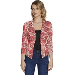 Paisley Red Ornament Texture Women s Casual 3/4 Sleeve Spring Jacket by nateshop