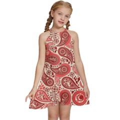 Paisley Red Ornament Texture Kids  Halter Collar Waist Tie Chiffon Dress by nateshop