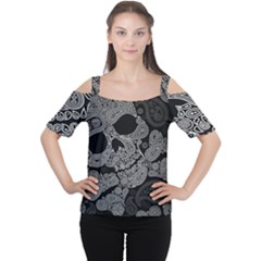 Paisley Skull, Abstract Art Cutout Shoulder T-Shirt