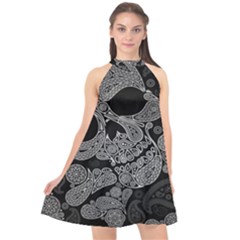 Paisley Skull, Abstract Art Halter Neckline Chiffon Dress  by nateshop