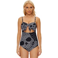 Paisley Skull, Abstract Art Knot Front One-piece Swimsuit