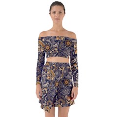 Paisley Texture, Floral Ornament Texture Off Shoulder Top With Skirt Set by nateshop