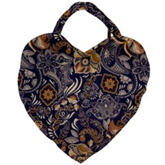 Paisley Texture, Floral Ornament Texture Giant Heart Shaped Tote by nateshop
