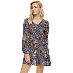 Paisley Texture, Floral Ornament Texture Tiered Long Sleeve Mini Dress by nateshop