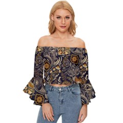 Paisley Texture, Floral Ornament Texture Off Shoulder Flutter Bell Sleeve Top by nateshop